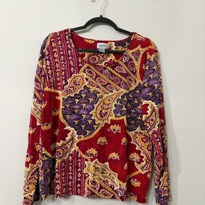 Chico's Vibrant Red and Purple Long Sleeve Top
